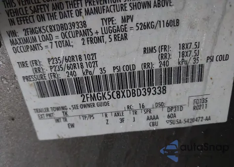 2013 Ford Flex Sel from USA, damaged, VIN 2FMGK5C8XDBD39338